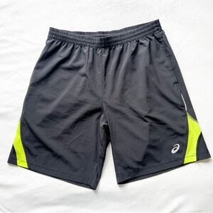Asics Men's Black and Neon Green Sports Shorts
